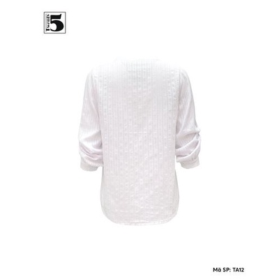 Áo sơ mi nữ công sở cổ tàu xẻ V vải vân sọc tay nhún Twentyfive TA12