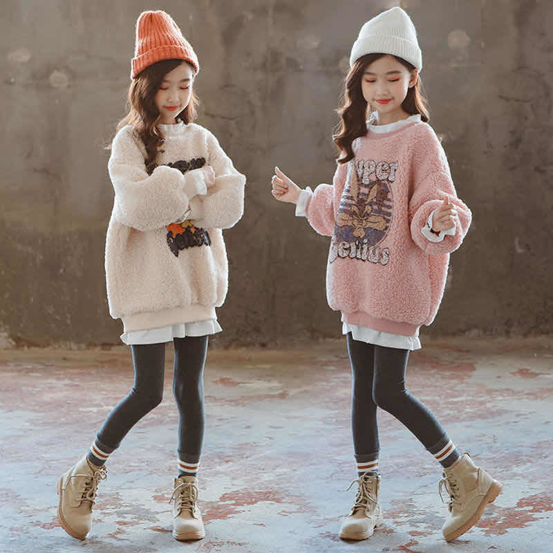 Áo sweater cỡ lớn chất vải dày dặn giữ ấm cho bé gái vào mùa đông phong cách Hàn Quốc 2020