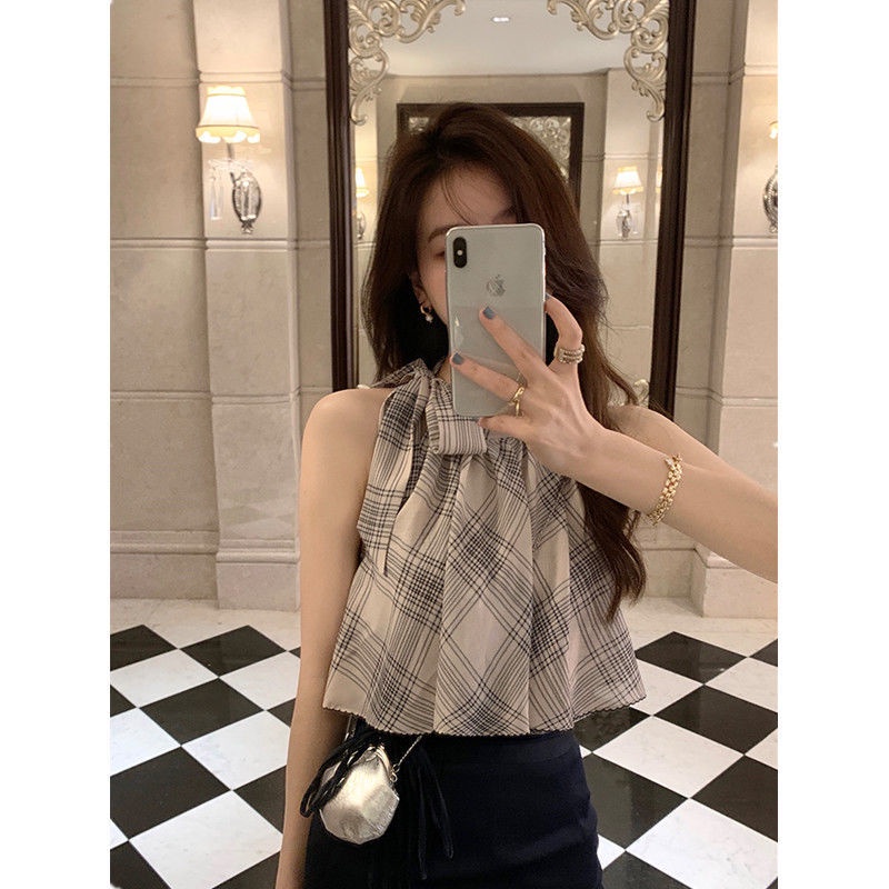 Áo Chiffon Sát Nách Dáng Rộng Họa Tiết Sọc Caro Thời Trang Mùa Hè