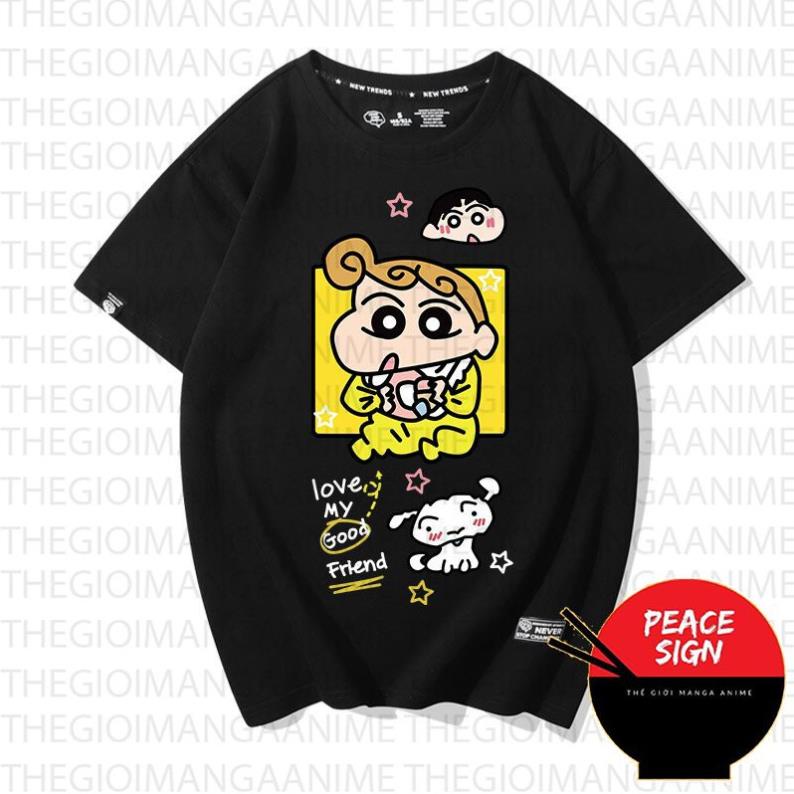 Áo thun phông đen in hình CRAYON SHIN-CHAN Shin Cậu Bé Bút Chì phong cách anime chibi xinh xắn thời trang nam nữ