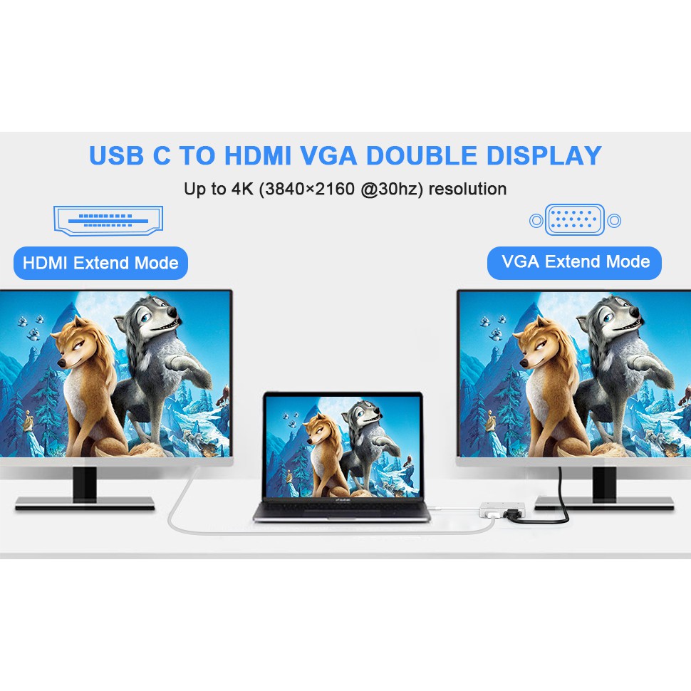 Hub Type-c 5 cổng HDMI, VGA, USB 3.0 * 3 - hỗ trợ Samsung Dex