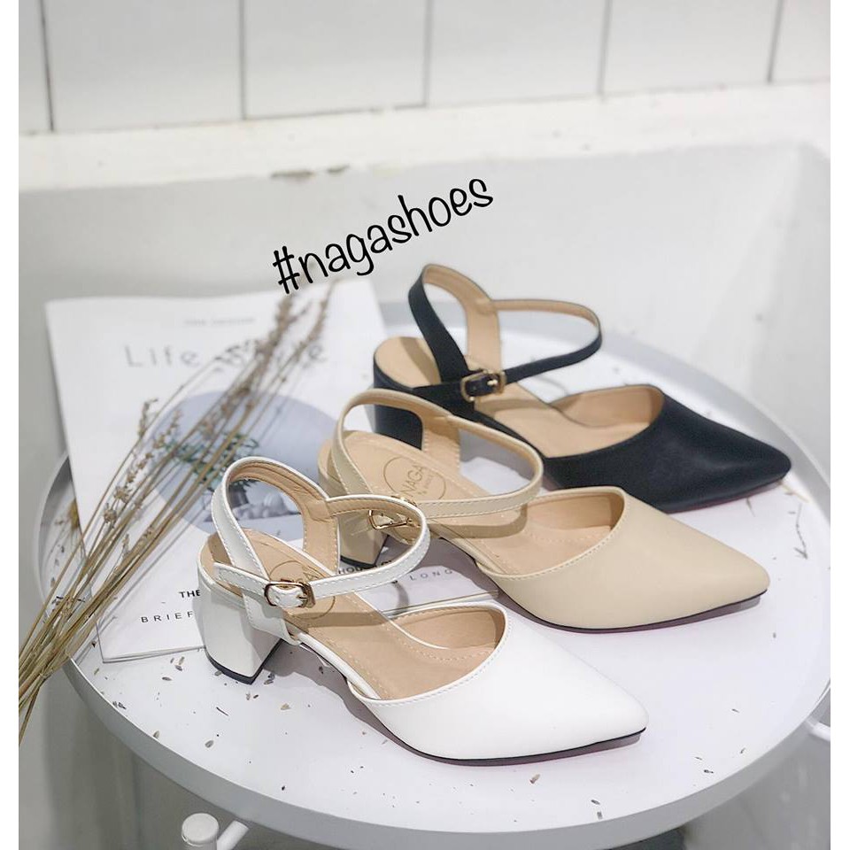 [Mã SKAMSALE06 giảm 10% tối đa 100K đơn 150K] Cao Gót NAGASHOES Mũi Nhọn Hở Gót 5cm NAC93