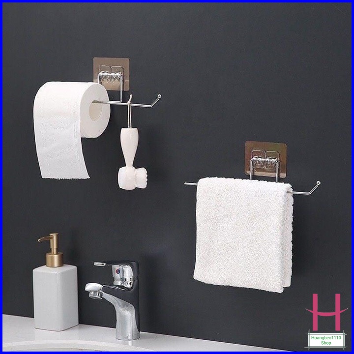 Giá inox treo cuộn giấy - khăn lau dán tường - Móc dán tường treo cuộn giấy
