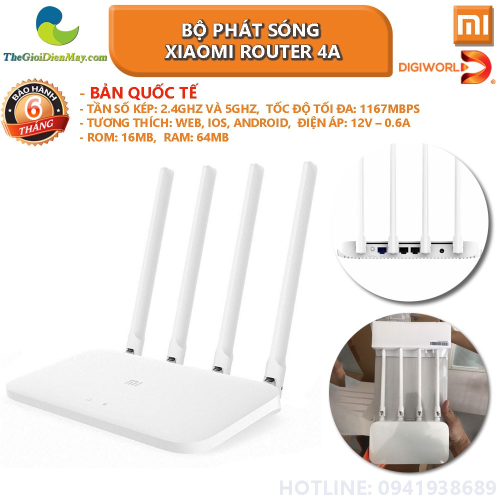 [Bản quốc tế] Bộ Phát Wifi Xiaomi Router 4A Công Suất 2.4 GHz và 5 Ghz 4 Angten 16MB ROM 64RAM DDR2