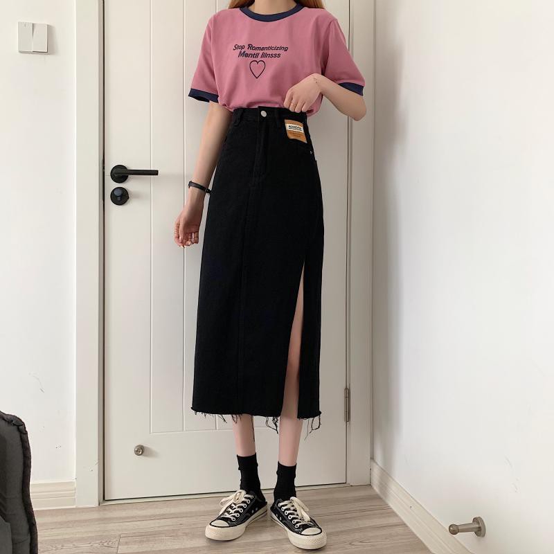 Chân váy jean dáng dài sẻ vạt trước phong cách ullzzang Hàn Quốc CVH2 | BigBuy360 - bigbuy360.vn