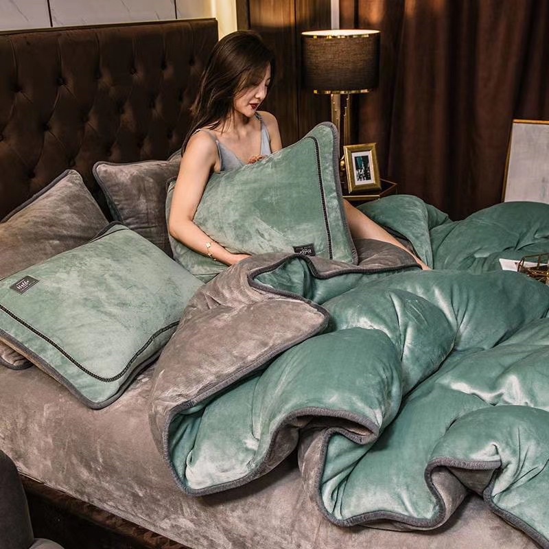 Chăn ga nỉ nhung đơn sắc derco mềm mịn ấm áp + Tặng kèm vỏ ôm Cotton