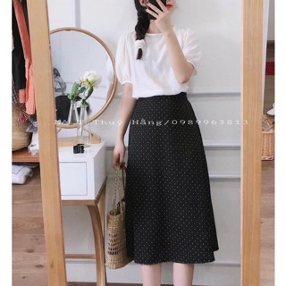 Set áo trắng kèm chân váy bi dành cho nữ