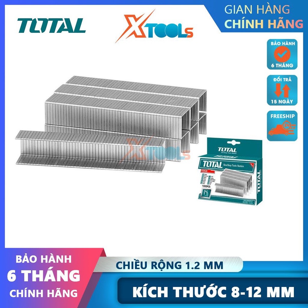Đinh bấm TOTAL THT3981, ghim bấm kích thước size 8mmx0.7mm, 10mmx0.7, 12mmx0.7mm, 8mmx1.2mm, 10mmx1.2-CHÍNH HÃNG-XTOOLS