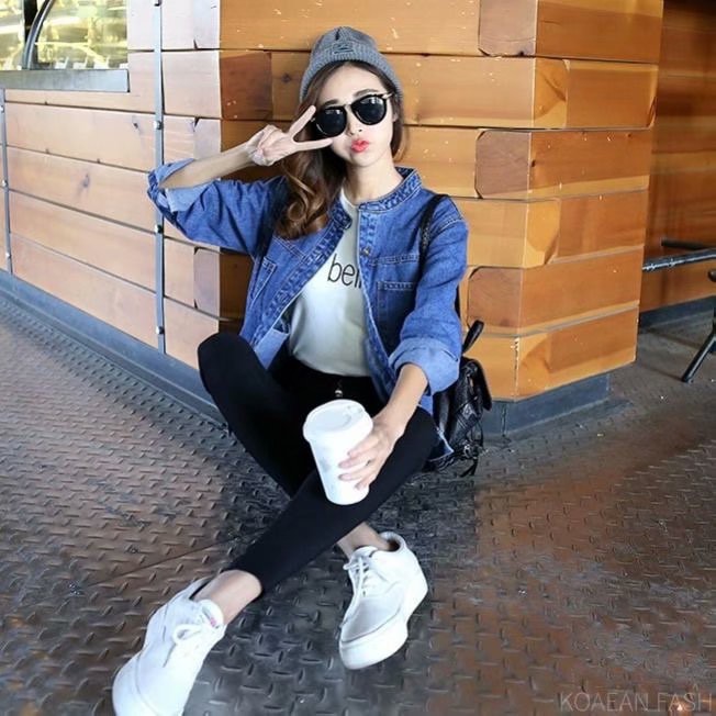Daduhey Áo khoác denim dài tay trẻ trung năng động phong cách thời trang hàn quốc