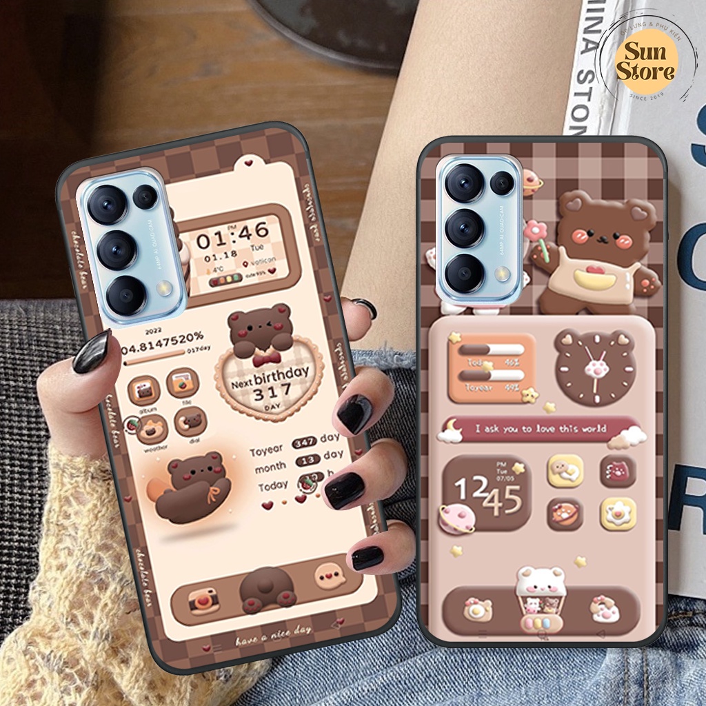 Ốp lưng Oppo Reno 5 - Reno 4 hoạ tiết 3D nền kẻ caro, gấu đáng yêu viền dẻo