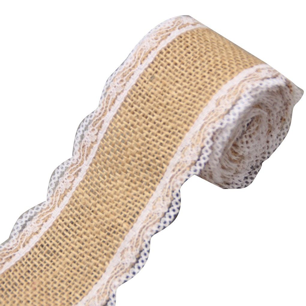 2M/roll Linen Lace Jute Burlap Roll Trim for Christmas Wedding Party Decoration Rustic Wedding Craft