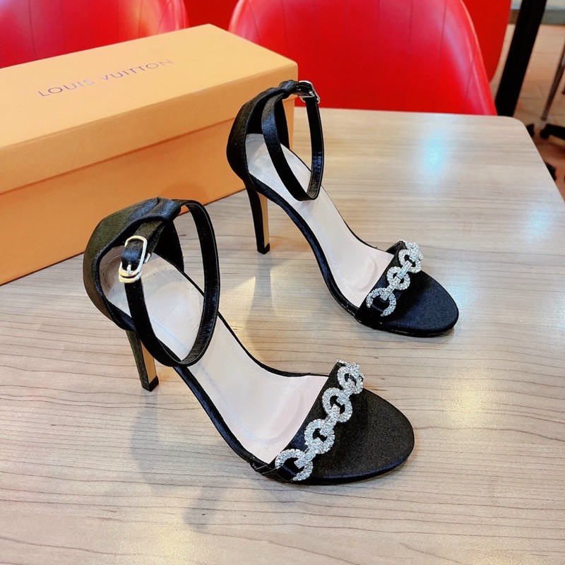 Sandal quai mảnh satin phối đá o cao cấp gót 8p