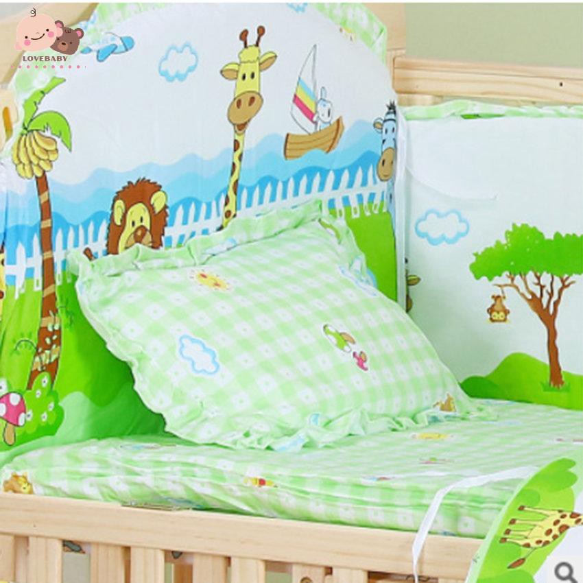 Bộ 5 Món Gồm Viền Quanh Cũi Gối Và Nệm Vải Cotton Cho Giường Bé 58x100