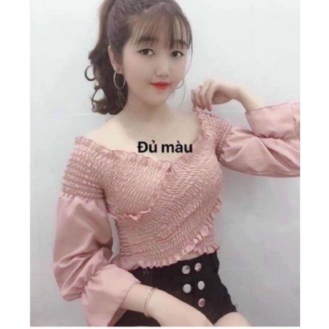 Áo bẹt vai chéo ngực tay bo cực xinh xắn A15