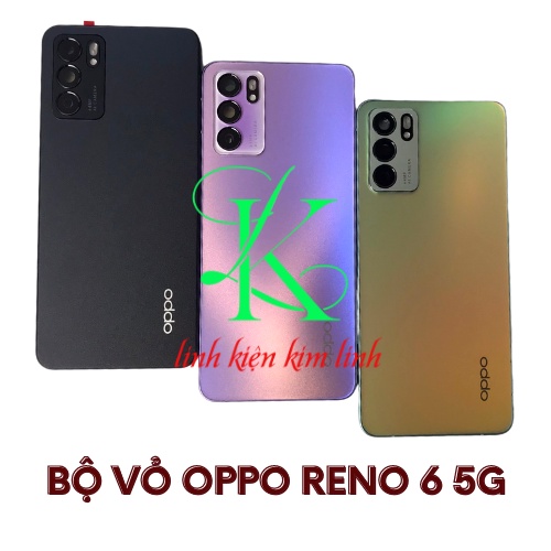 Bô vỏ oppo reno 6 5g có sườn ôm màn pin, kính cam và nắp lưng sau