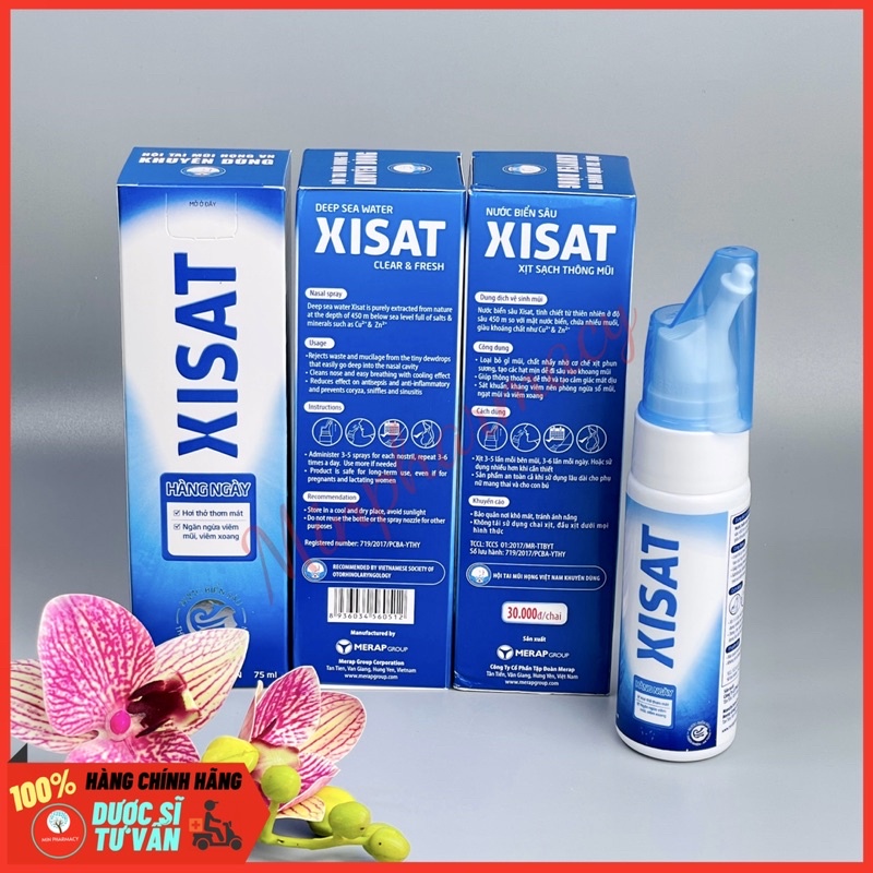 XỊT RỬA MŨI XISAT Nước biển sâu CHO TRẺ EM VÀ NGƯỜI LỚN Chai 75ml- Minpharmacy