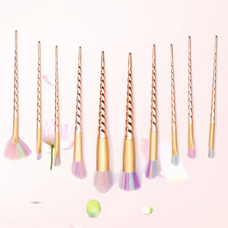 10pcs gold unicorn makeup brush cosmetics brushes makeup tools blush+silisponge