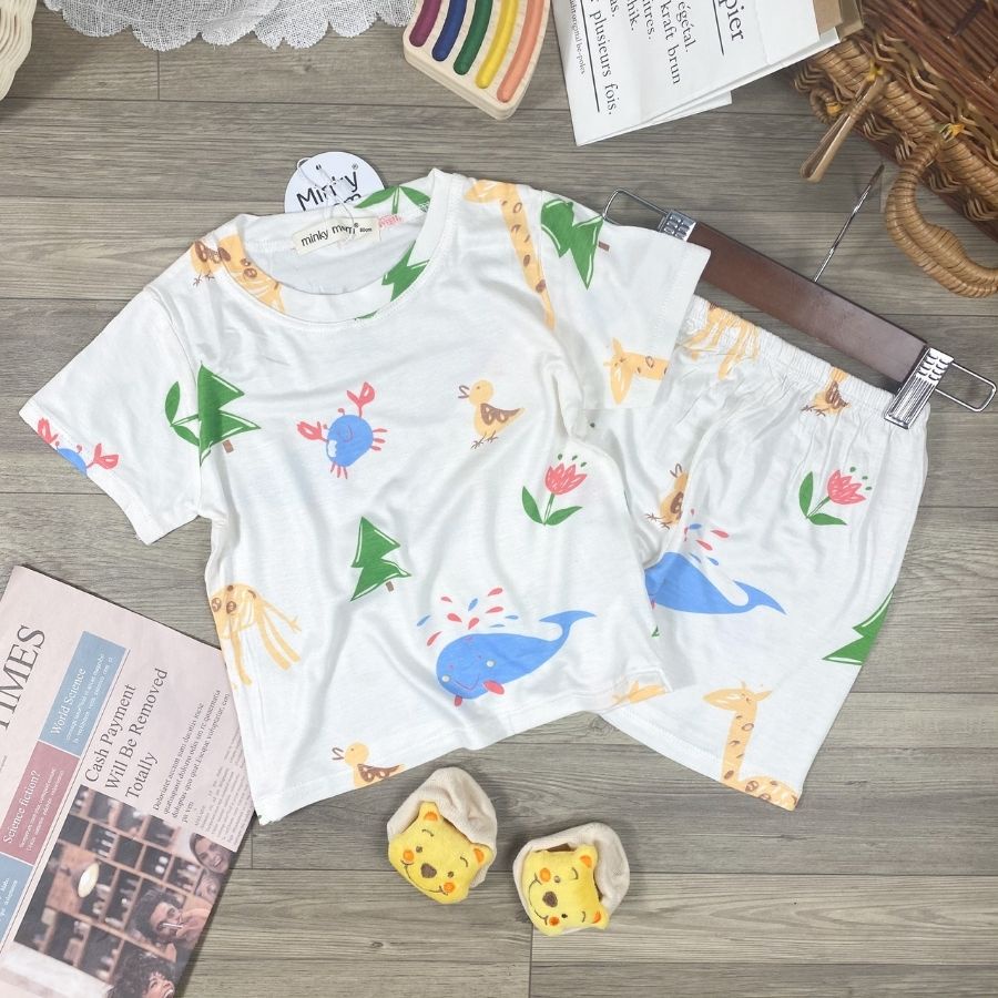 Bộ Thun Lạnh Cộc Tay Cho Bé Gái 8-27kg -TN-IN74 In Hoạ Tiết Toàn Thân Chất Vải Thoáng Mát