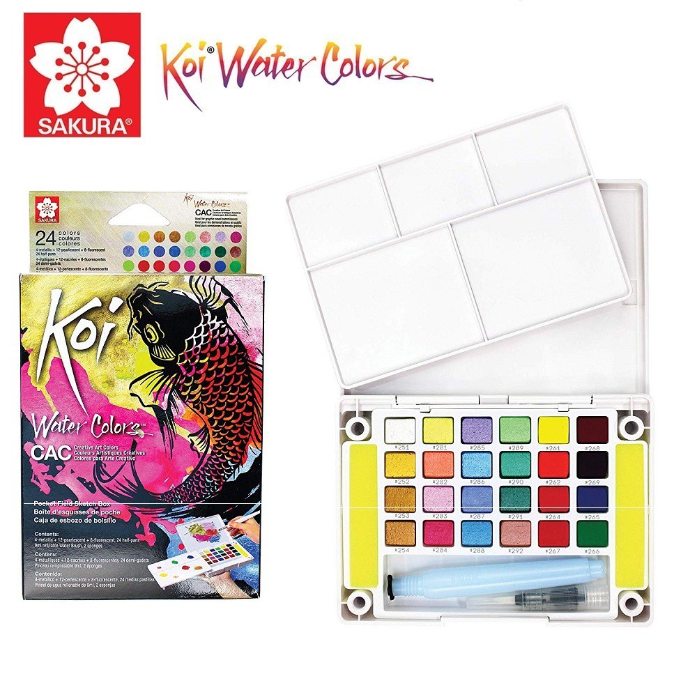 [ Free ship ] Màu Nước SAKURA Koi Watercolor 12/24 Mầu nhũ ngọc trai new 2019