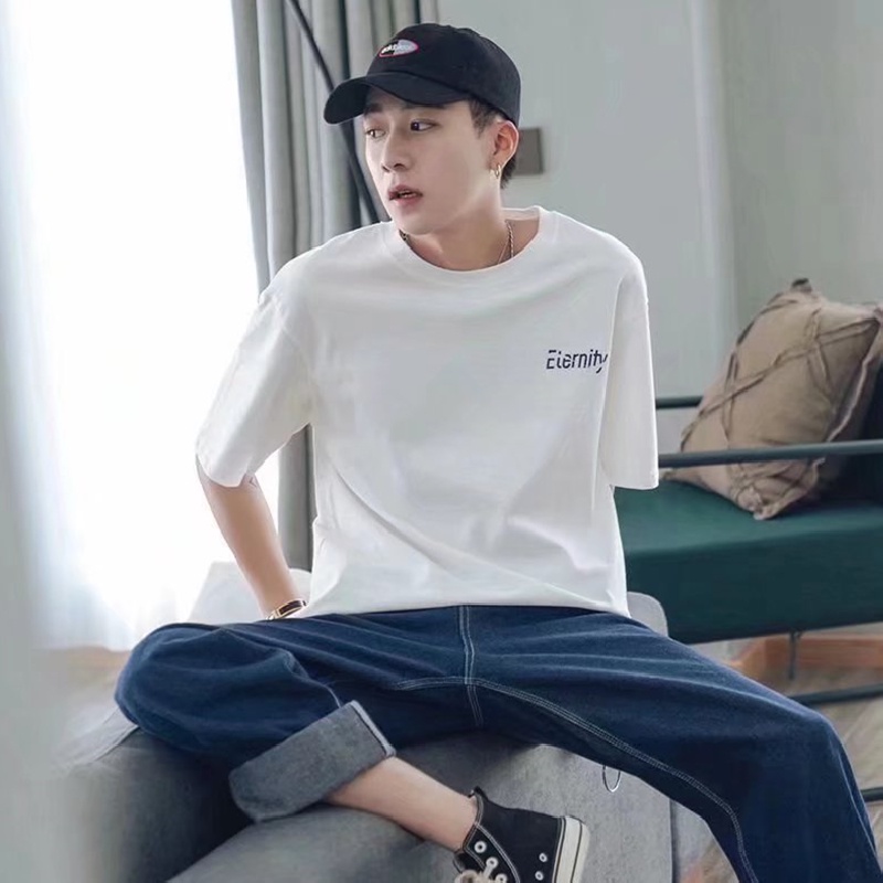 Áo Thun Nam Tay Ngắn Dáng Rộng Size M-5XL Phong Cách Hàn Quốc