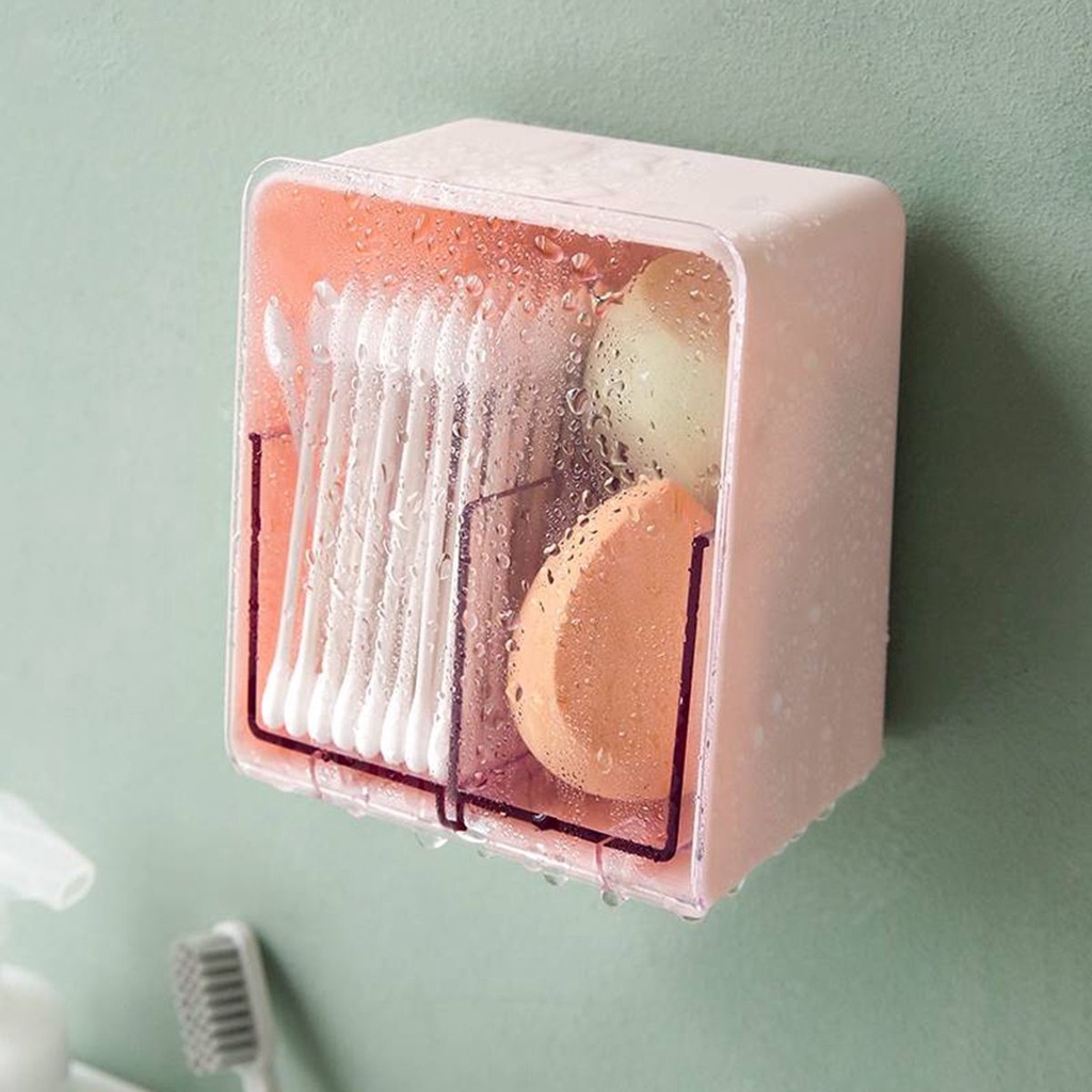 Hộp đựng tăm bông / mỹ phẩm gắn tường bằng acrylic trong suốt chống bụi có nắp đậy tiện lợi