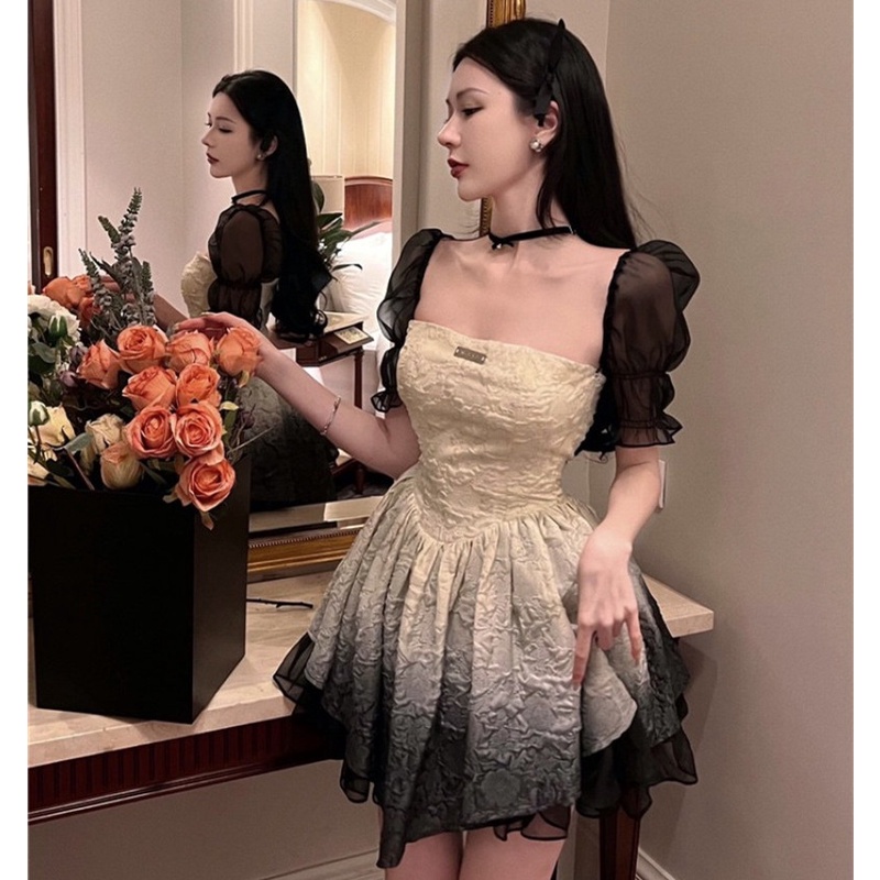 Đầm Tay Ngắn Màu Gradient Thời Trang Mùa Hè Dễ Phối Đồ Cho Nữ