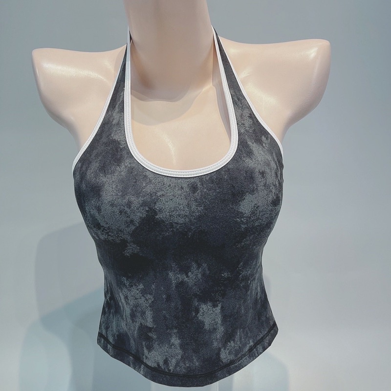 ÁO BRA CỔ YẾM TẬP GYM YOGA VIỀN TRẮNG MÀU LOANG CÁ TÍNH