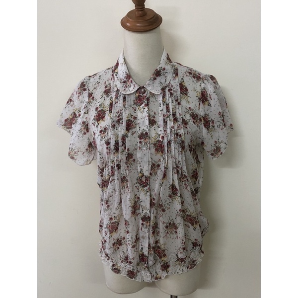 size M áo sơ mi voan hoa đỏ xinh bo gấu 2hand mới đét mịn mát