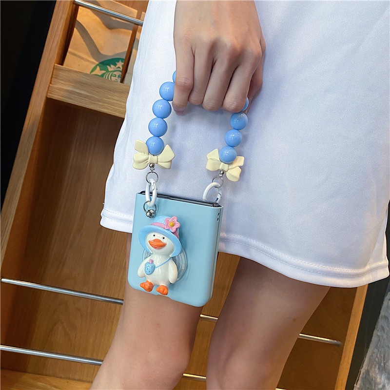 Ốp Điện Thoại Màu Xanh Dương Có Giá Đỡ Hình Chú Vịt Cho Samsung Galaxy Z Flip 3 5G Z Flip 4 Z Flip3 ZFlip3 Z Flip4 ZFlip 4