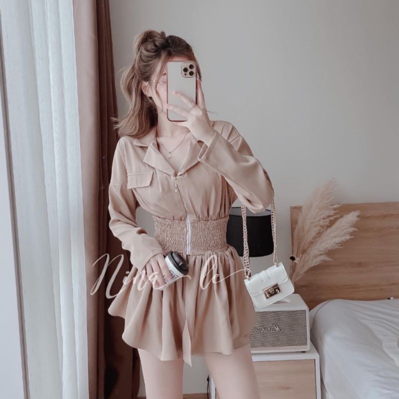 Set áo sơ mi chun bèo phối sooc dễ thương.Bộ nữ đẹp,xinh xắn