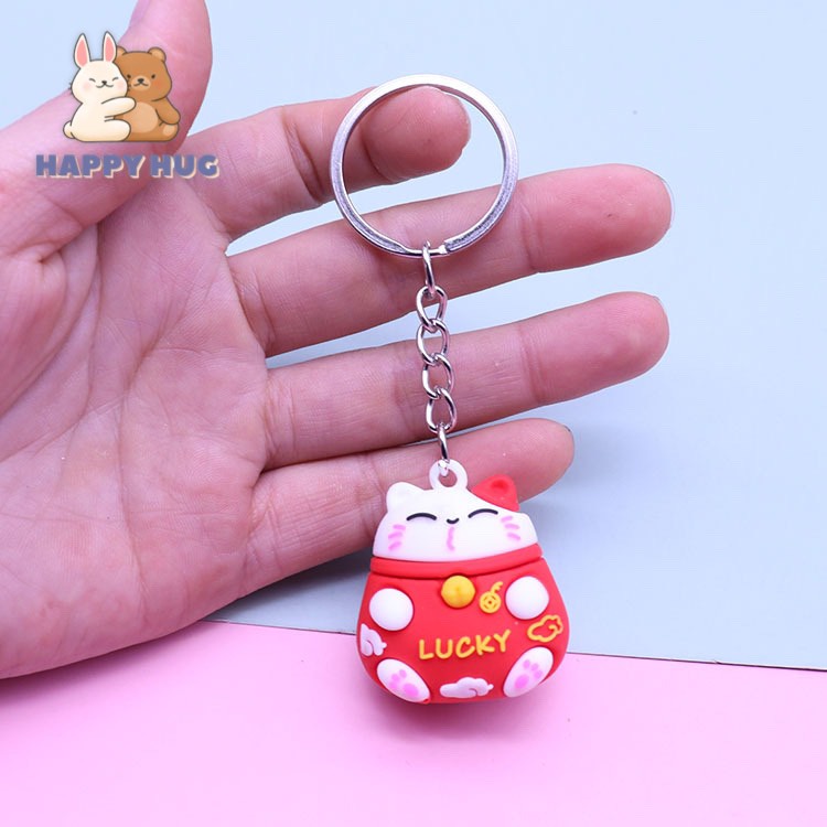 Móc khóa cute hình mèo may mắn và cây xương rồng độc đáo - Happy Hug