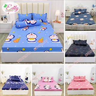 Bộ ga gối trải giường poly cotton mùa hè mềm mát thấm hút mồ hôi evily mẫu doremon đánh đàn