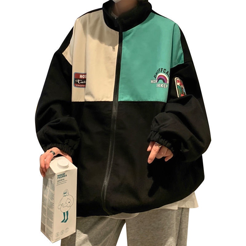 Áo khoác nam bomber hàn quốc Áo Khoác  ❃♧Áo Khoác Thể Thao Cổ Đứng Dáng Rộng Cỡ Lớn Phối Màu Tương Phản Thời Trang Xuân Thu Cho Nam