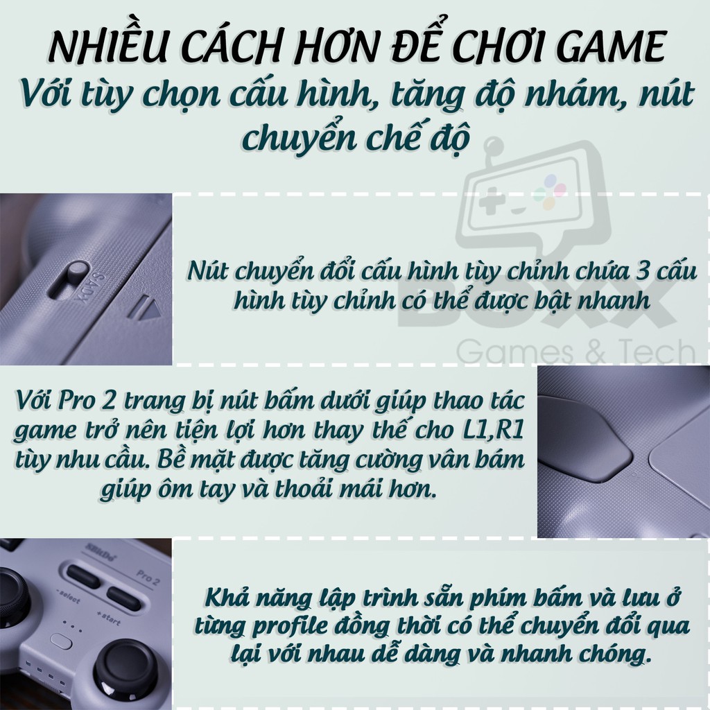 Tay cầm chơi game Bluetooth 8Bitdo Pro 2 nhiều màu cho Nintendo Switch, Windows, Mac, Điện thoại