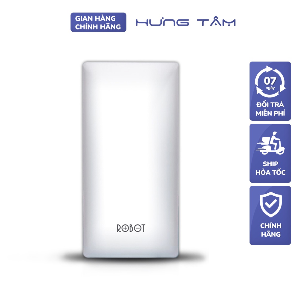 Sạc dự phòng 2.1A 10,5w 20000mAh, ROBOT RT20, Pin Sạc Dự Phòng 2 Cổng Sạc Ra, kích thước mỏng nhẹ - chất liệu TPE