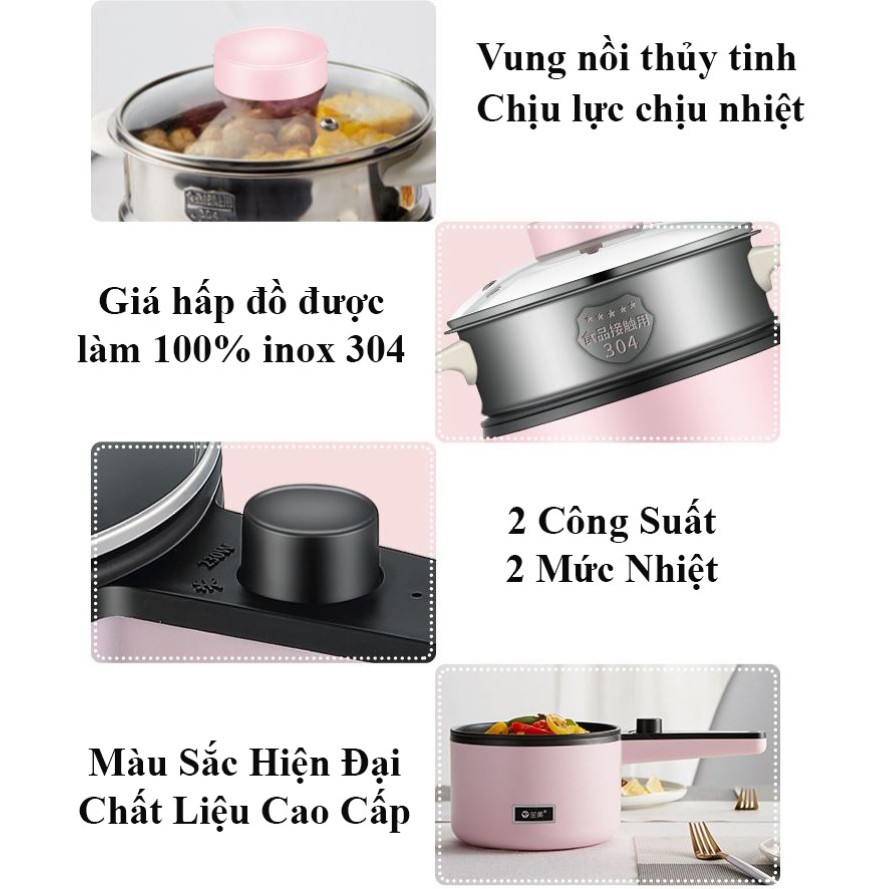 Nồi lẩu điện mini đa năng JIASHI 1/2 tầng, chảo điện đa năng(chiên, rán, hầm, luộc) dung tích 1,2L nội địa Trung NLD01