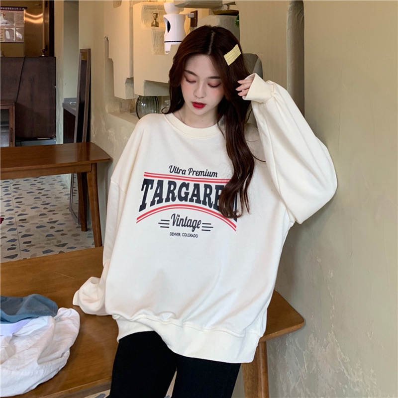 IELGY    Áo sweater Nữ Tay Dài Cổ Tròn Dáng Rộng Phối Lông Thời Trang