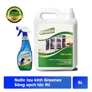 Nước Lau Kính 💕HÀNG CHÍNH HÃNG💕1 can Nước lau kính Greenex 5L TẶNG KÈM 1 chai 500ml cùng loại - Hương Tươi Mát | Sanaga