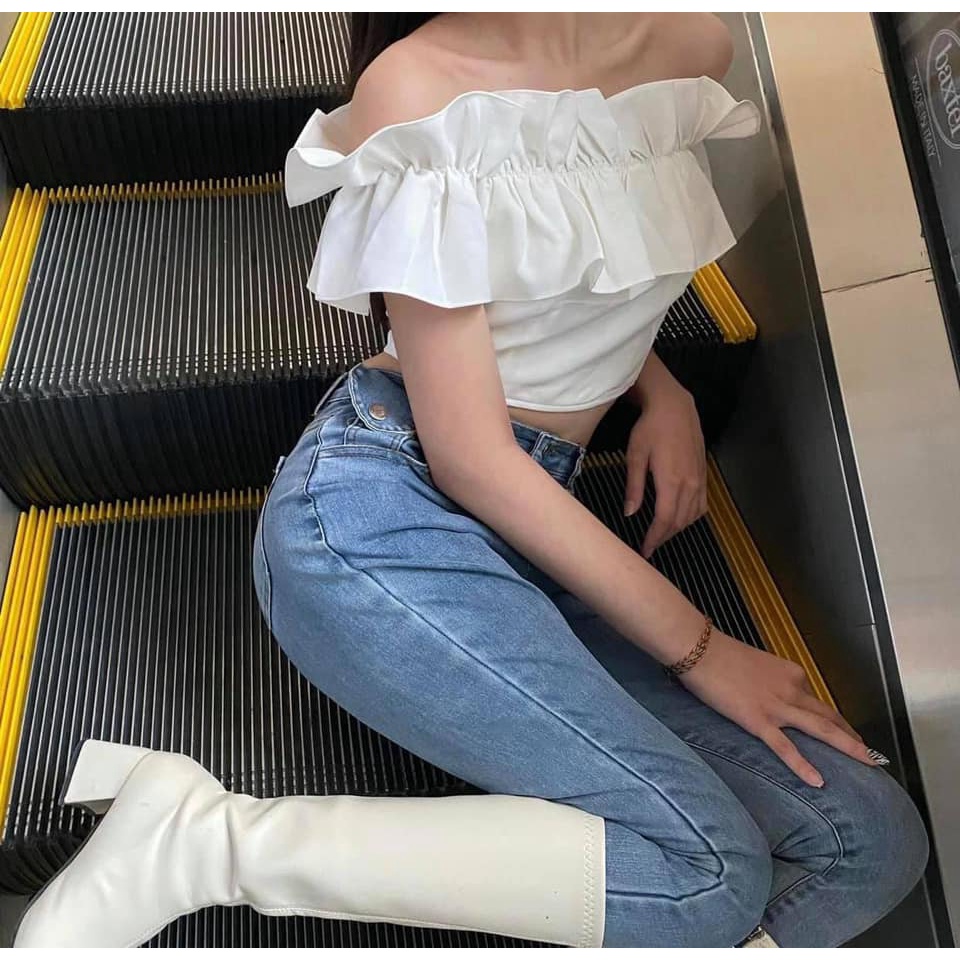 Áo sơ mi kiểu nữ trễ vai Emilyshop ulzzang