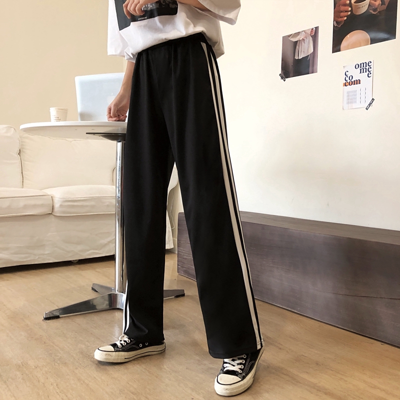 SUXI Quần Dài Nữ Ống Rộng Kẻ Sọc Thời Trang Hàn Quốc