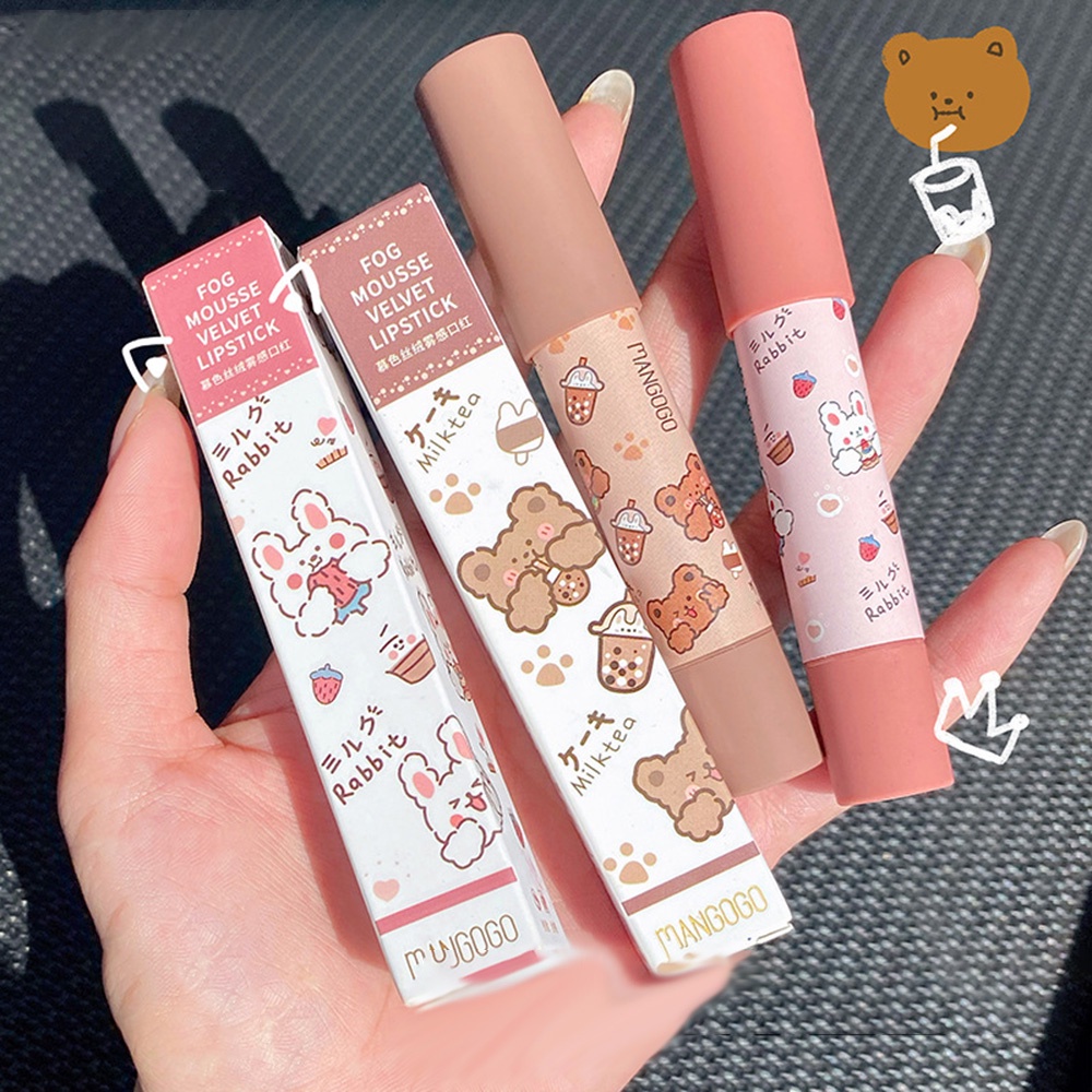 Son Môi Dạng Bút Hai Đầu Lâu Trôi Chống Thấm Nước Không Phai Màu Dễ Thương