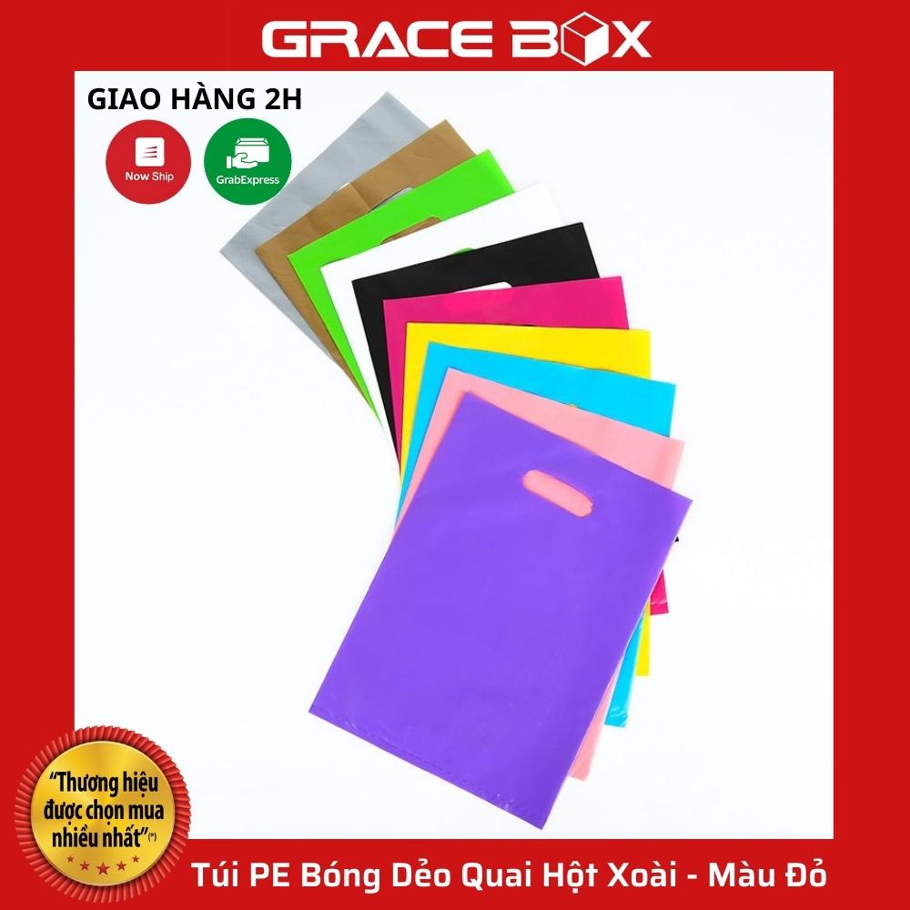 {Giá Sỉ} Túi PE Bóng Dẻo Đỏ - Quai Hột Xoài Đựng Phụ Kiện, Quần Áo - Siêu Thị Bao Bì Grace Box