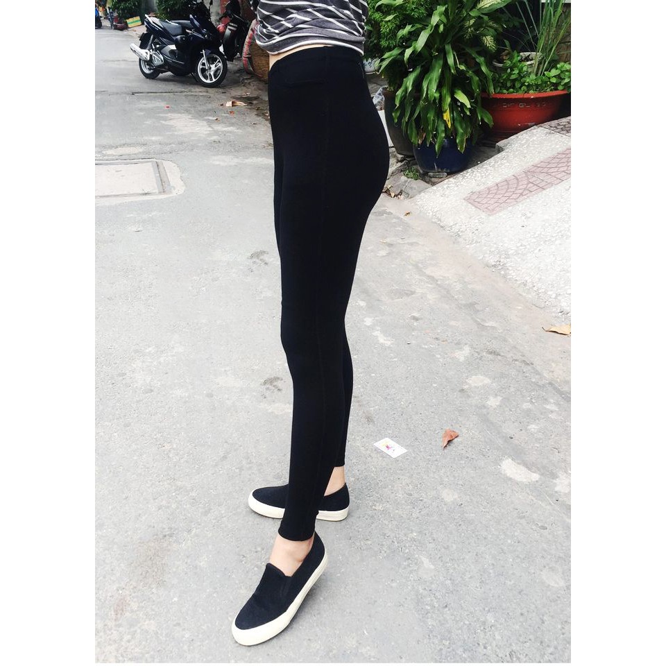 Quần Legging Lưng Liền Đen Trơn Thun Co Giãn Mềm Mại