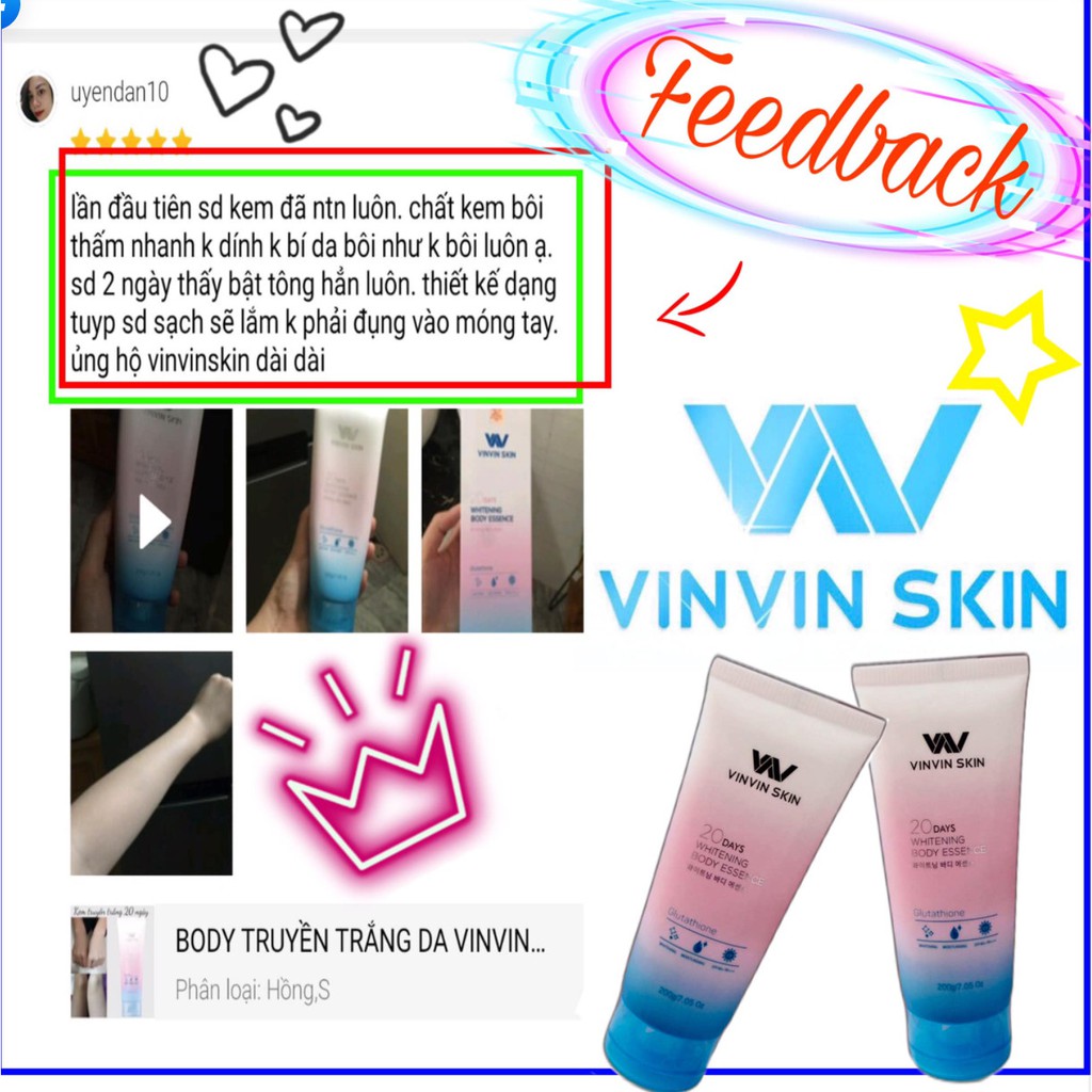 KEM BODY TRUYỀN TRẮNG TOÀN THAN VINVIN SKIN-VINVIN SKIN WHITENING BODY ESSENCE