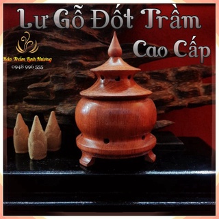 Lư Xông Trầm Hương - Đỉnh Đốt Nhang Bằng Gỗ Hương Cao Cấp Thiết Kế Hình Tháp Tinh Xảo Kèm Lót Bông Chống Cháy