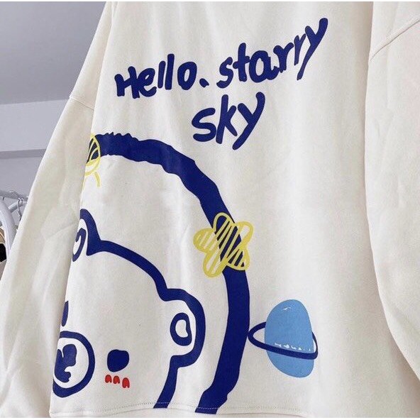 Áo sweater nỉ bông cổ tròn GẤU HELLO thu đông Ulzzang Unisex Form Rộng C429