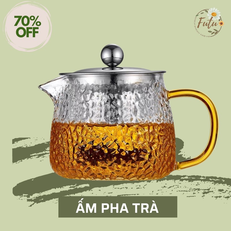 ✅Ấm Pha Trà Thuỷ Tinh Chịu Nhiệt Vân Sần Cao Cấp - 450ml