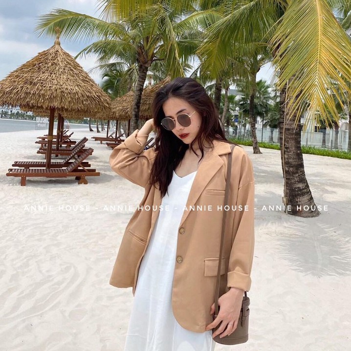 Áo blazer nữ phom suông (ảnh thật) 4 màu Đen Trắng Tím Be vải cao cấp xuất dư | BigBuy360 - bigbuy360.vn