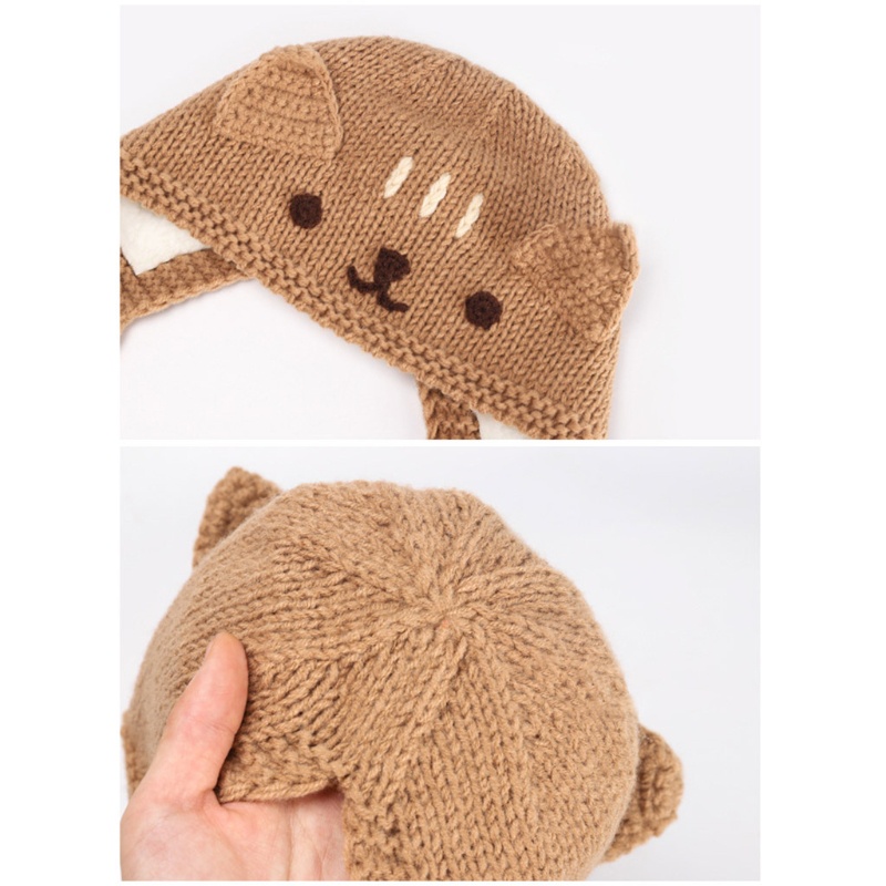 Mũ Beanie Dệt Kim Phối Vải Lông Giữ Ấm Tai Thời Trang Thu Đông Cho Bé Sơ Sinh