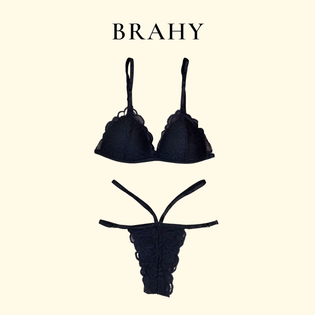 Bộ đồ lót ren bralette đen dây sexy có mút mỏng hàng thiết kế cao cấp BRAHY 003